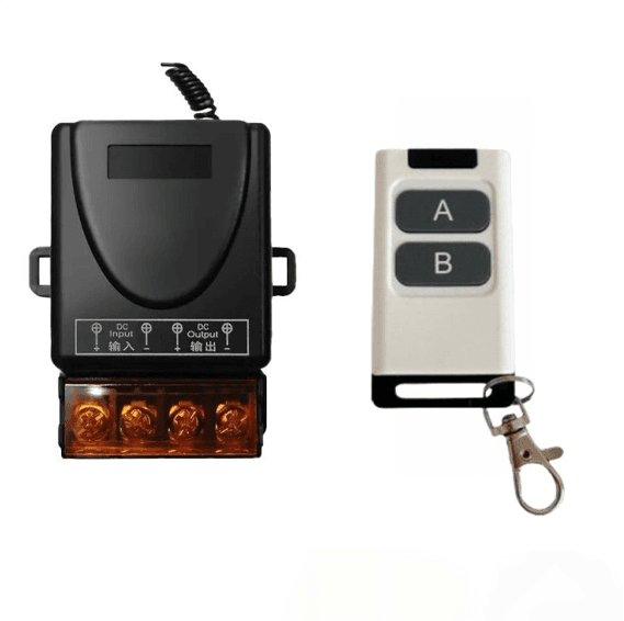 Dual-channel DC wireless remote control kit with 2-button A/B key fob relay receiver for industrial automation